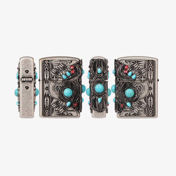 Accendino a cherosene ricaricabile Indian Feather Blue Turquoise