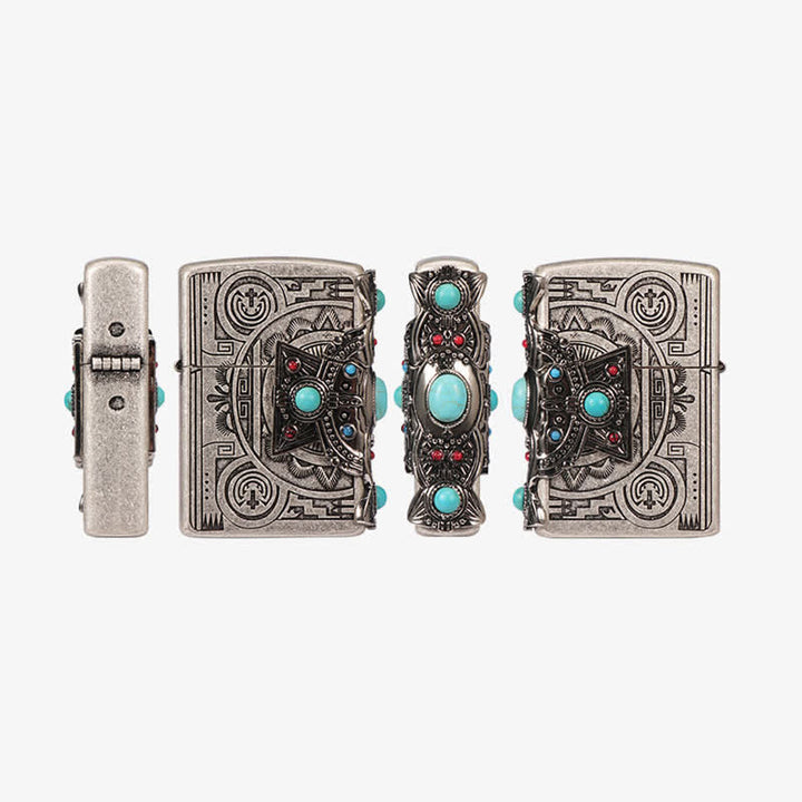 Accendino a cherosene ricaricabile Indian Feather Blue Turquoise