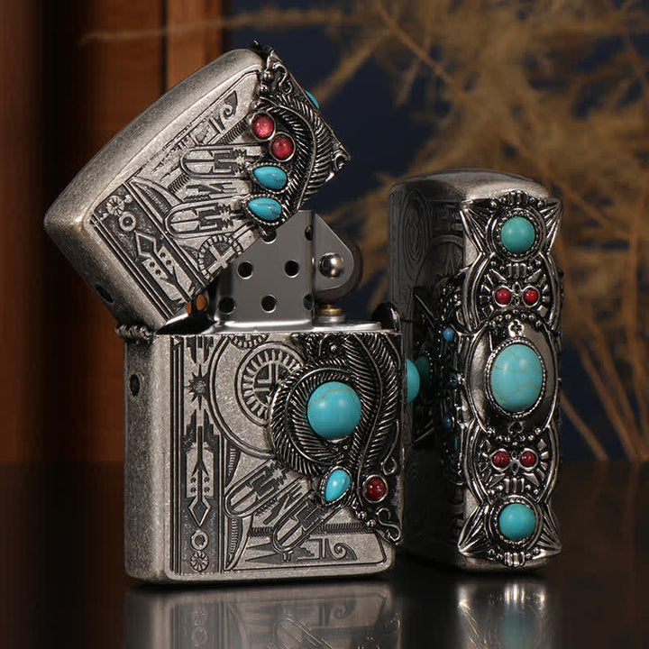 Accendino a cherosene ricaricabile Indian Feather Blue Turquoise