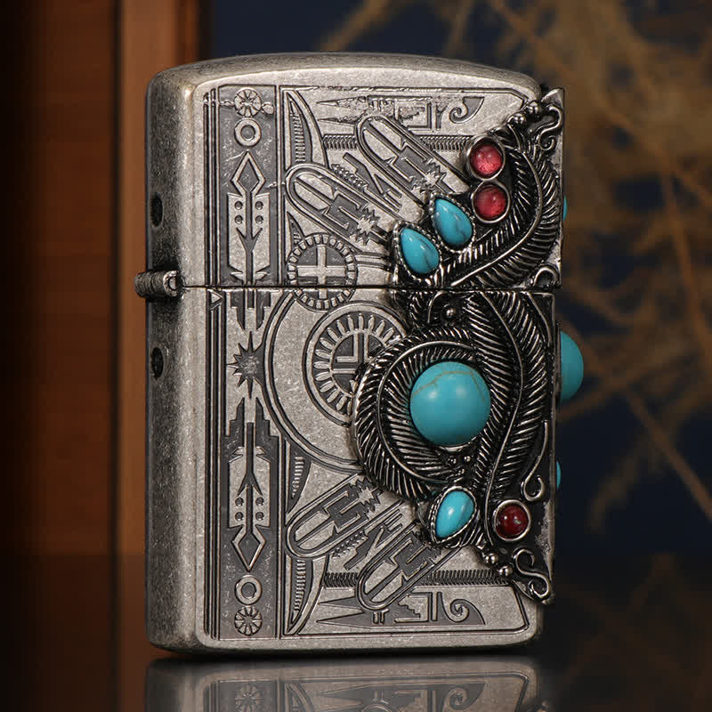 Accendino a cherosene ricaricabile Indian Feather Blue Turquoise