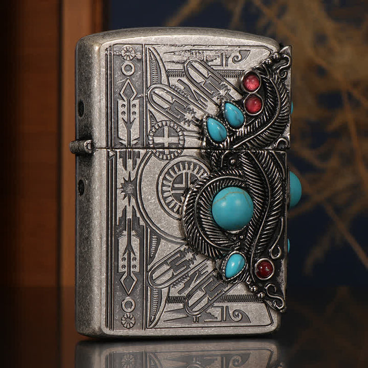 Accendino a cherosene ricaricabile Indian Feather Blue Turquoise