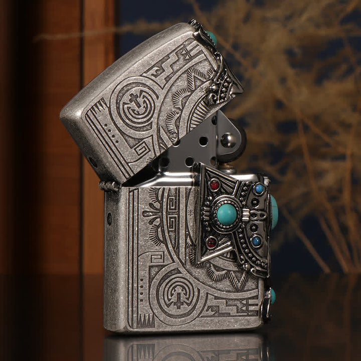 Accendino a cherosene ricaricabile Indian Feather Blue Turquoise