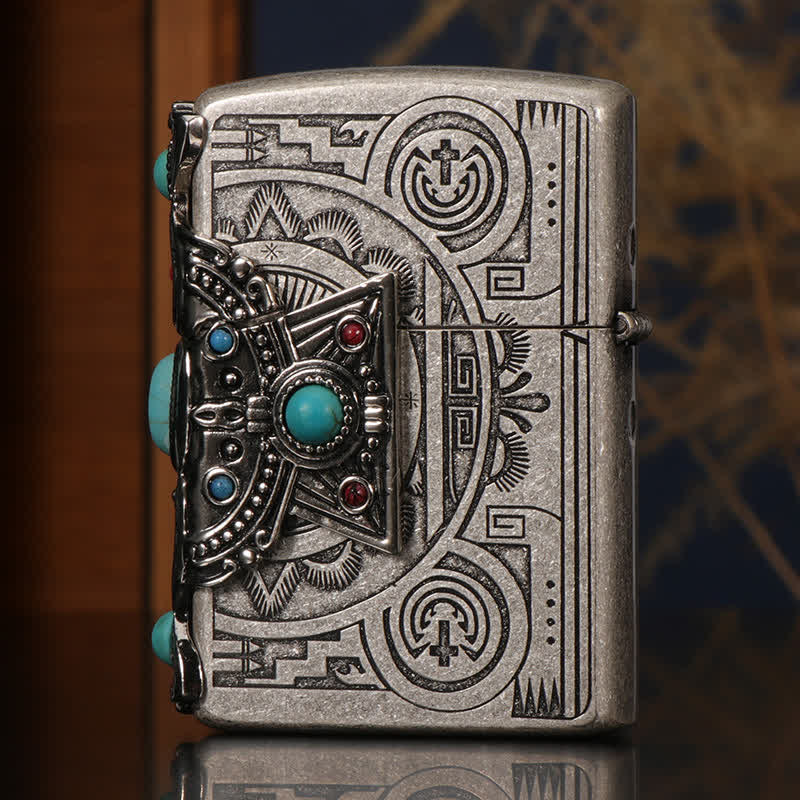 Accendino a cherosene ricaricabile Indian Feather Blue Turquoise