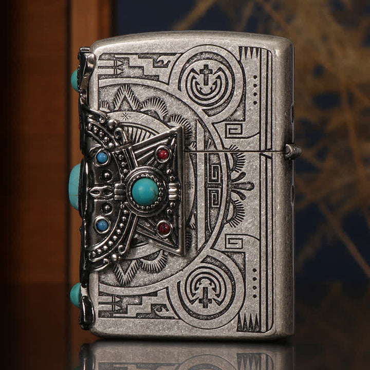 Accendino a cherosene ricaricabile Indian Feather Blue Turquoise