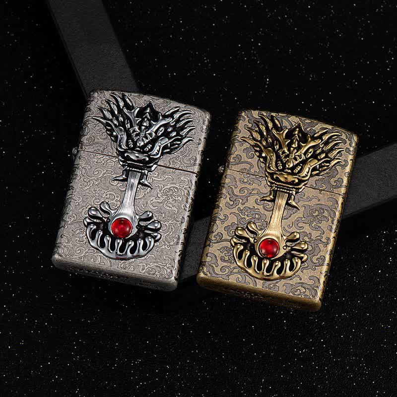 Accendino a cherosene ricaricabile retrò a forma di drago inciso