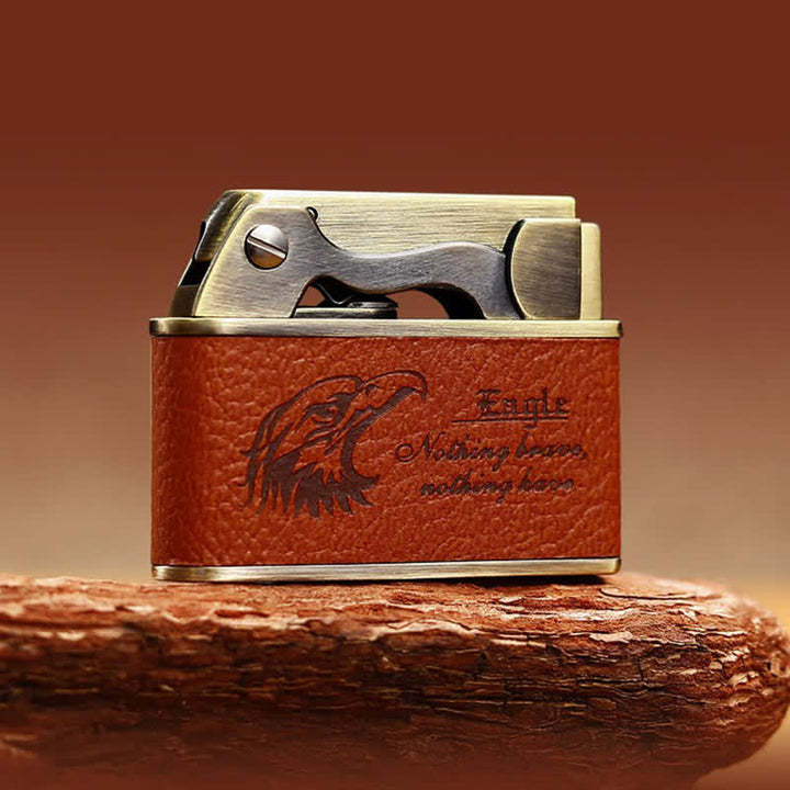 Accendino a cherosene ricaricabile in pelle con motivo aquila retrò