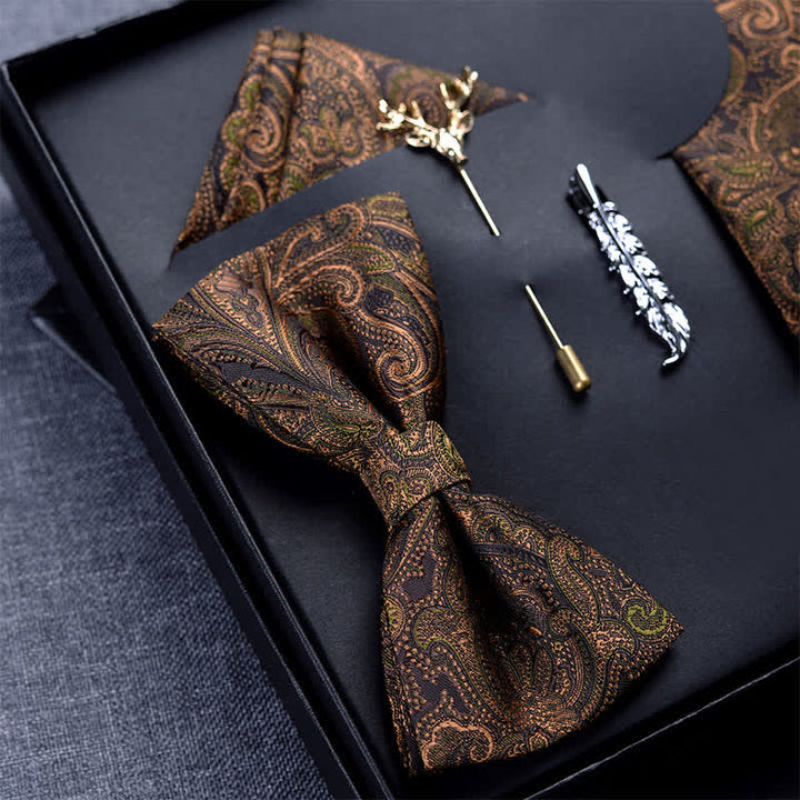 5 pezzi papillon Paisley marrone scuro e nero da uomo in scatola regalo