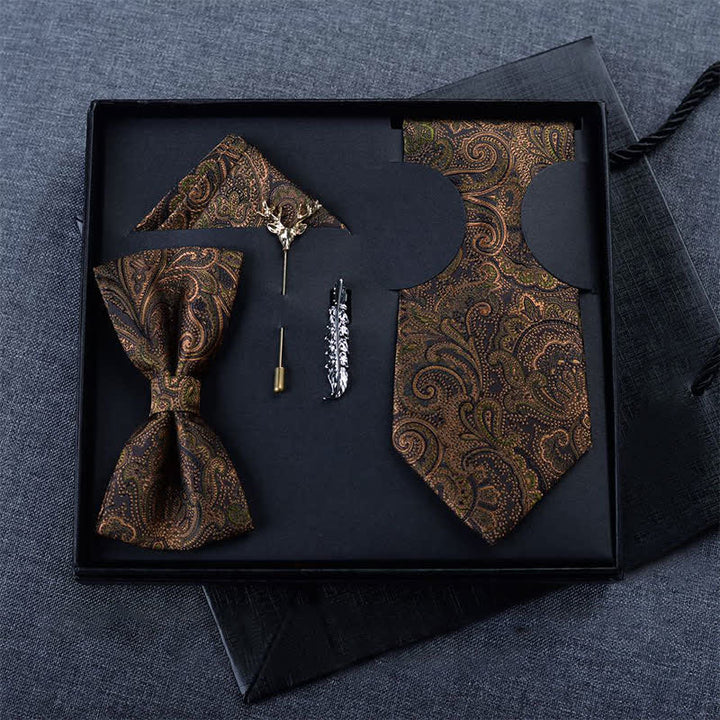 5 pezzi papillon Paisley marrone scuro e nero da uomo in scatola regalo