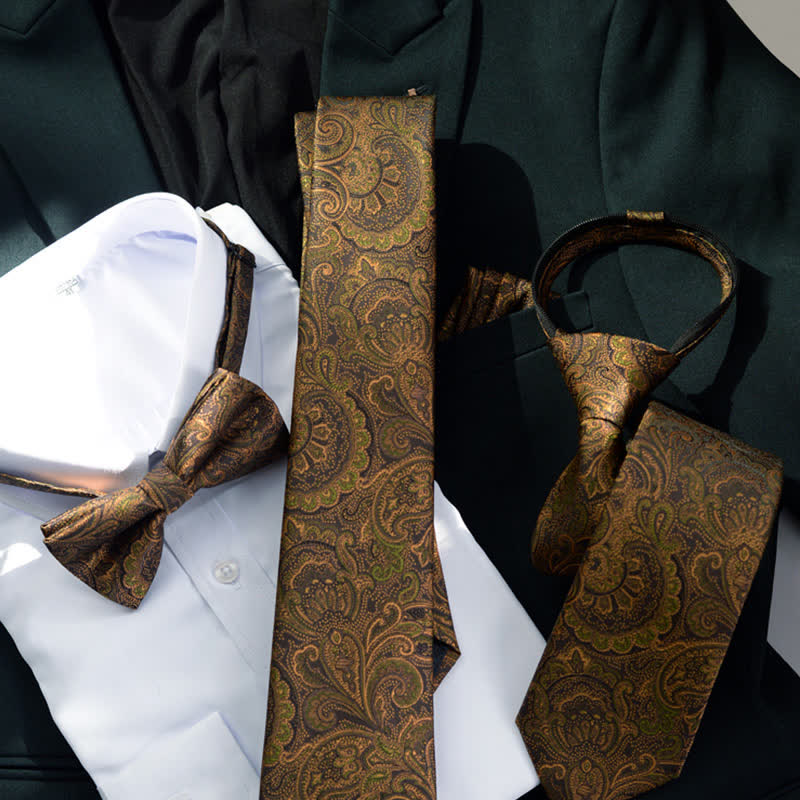 5 pezzi papillon Paisley marrone scuro e nero da uomo in scatola regalo