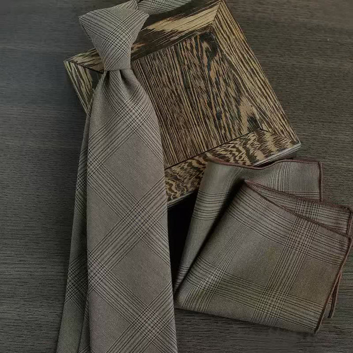 5 pezzi papillon vintage da uomo in stile caffè marrone a quadri, confezione regalo