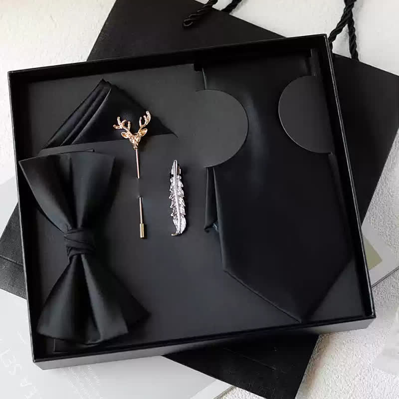 5 pezzi papillon da uomo tinta unita nero bordeaux scatola regalo