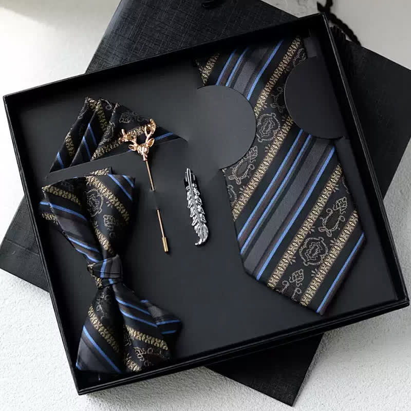 5 pezzi papillon retrò da uomo a righe blu e caffè in scatola regalo