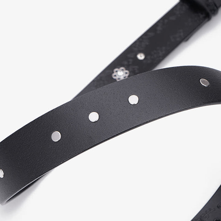 Cintura da donna in pelle con strass bianchi e verde scuro floreali