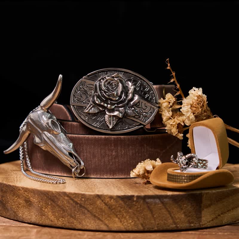 Set di anelli di capra con ciondolo a forma di corno di cervo, fibbia per cintura con coltello nascosto fai da te Rose