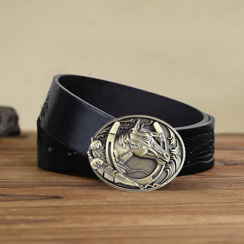 Cintura in pelle con fibbia a ferro di cavallo in bronzo fai da te da uomo