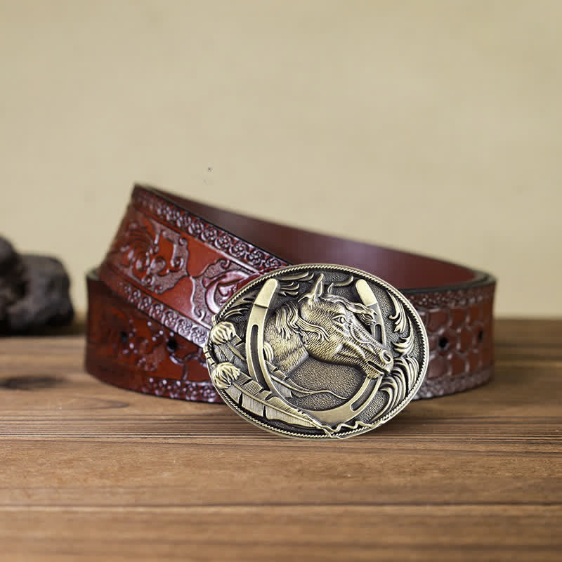 Cintura in pelle con fibbia a ferro di cavallo in bronzo fai da te da uomo