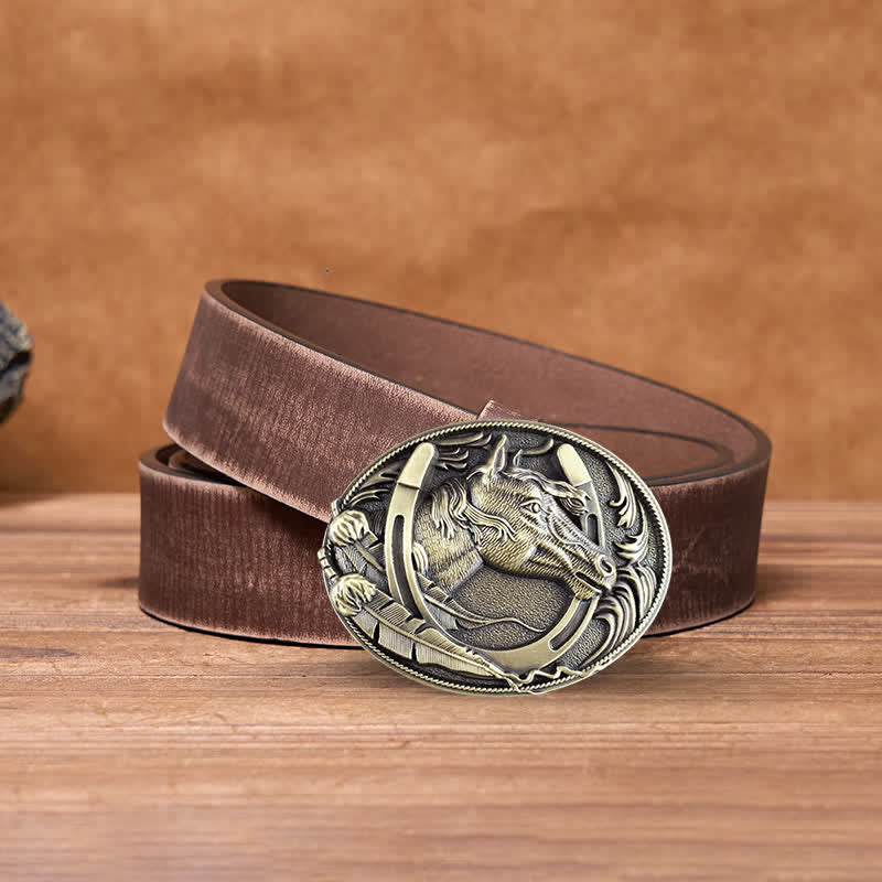 Cintura in pelle con fibbia a ferro di cavallo in bronzo fai da te da uomo