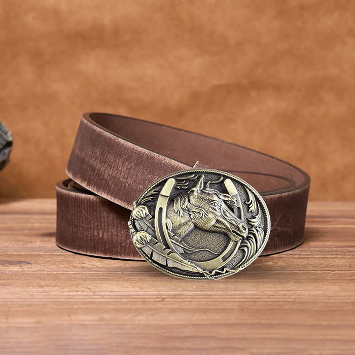 Cintura in pelle con fibbia a ferro di cavallo in bronzo fai da te da uomo