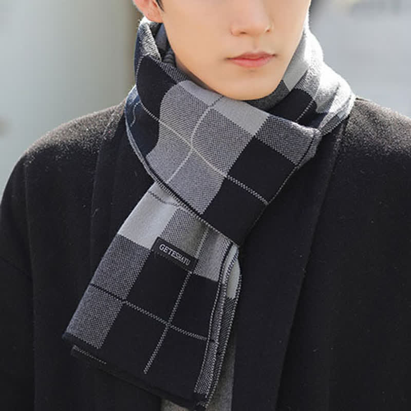 Sciarpa classica in lana scozzese lavorata a maglia a quadri, calda invernale da uomo