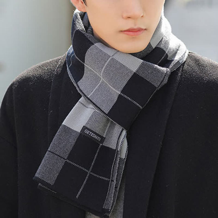 Sciarpa classica in lana scozzese lavorata a maglia a quadri, calda invernale da uomo