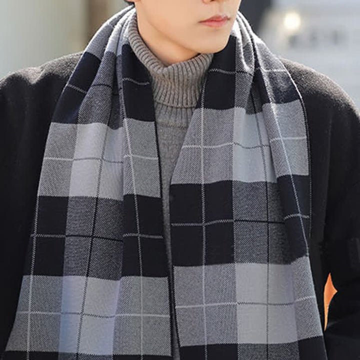 Sciarpa classica in lana scozzese lavorata a maglia a quadri, calda invernale da uomo