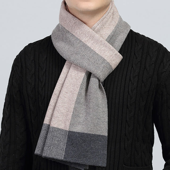 Sciarpa da uomo in lana a quadri e blocchi di colore a contrasto
