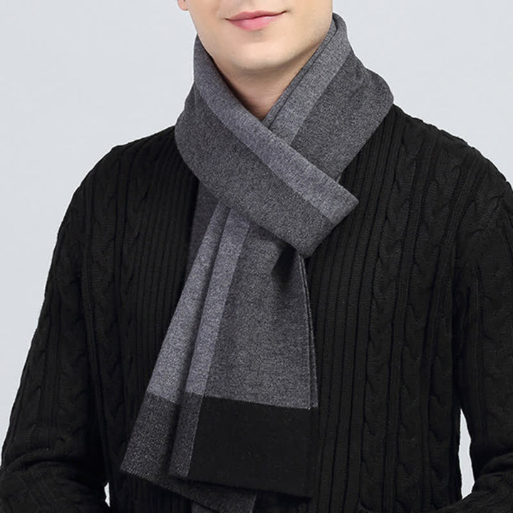 Sciarpa da uomo in lana a quadri e blocchi di colore a contrasto