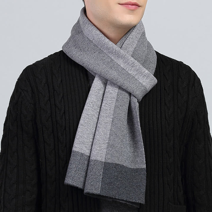 Sciarpa da uomo in lana a quadri e blocchi di colore a contrasto