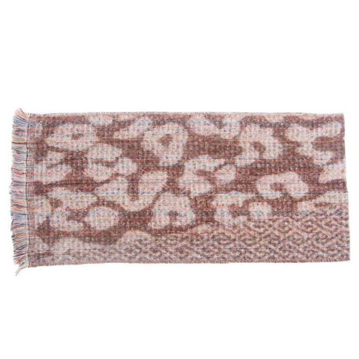 Sciarpa corta con frange e stampa leopardata unisex