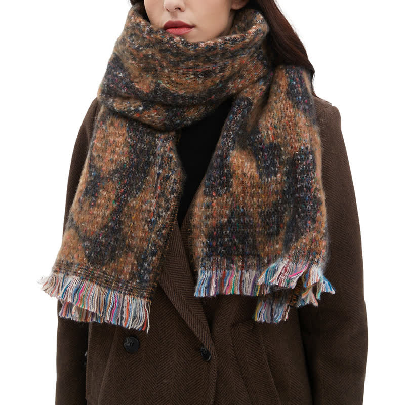 Sciarpa corta con frange e stampa leopardata unisex