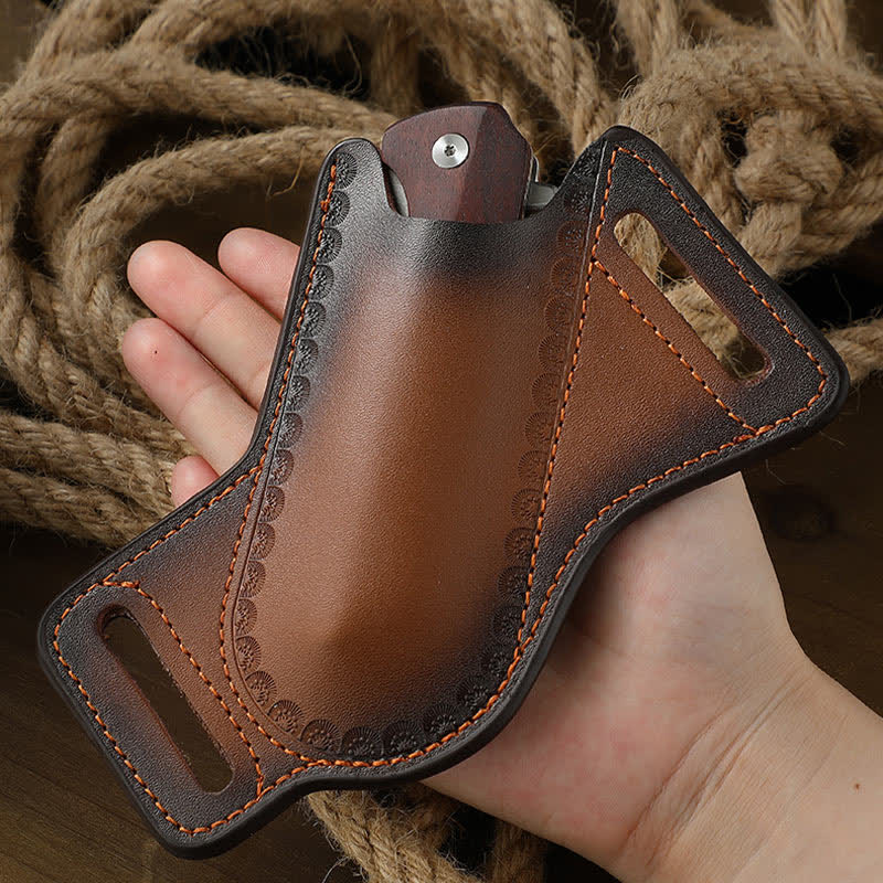 Borsa da cintura in pelle con fodero per coltello pieghevole portautensili marrone