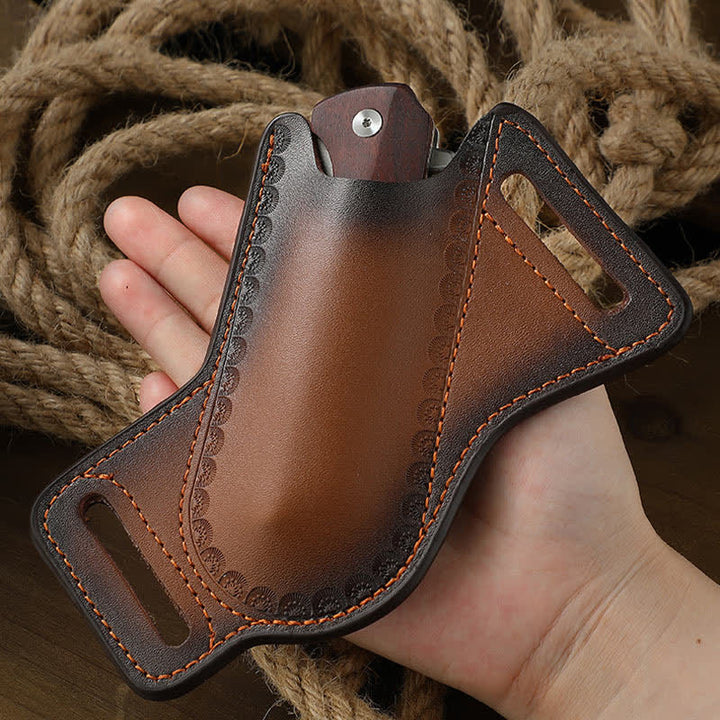Borsa da cintura in pelle con fodero per coltello pieghevole portautensili marrone