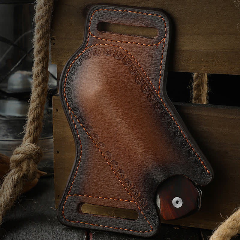 Borsa da cintura in pelle con fodero per coltello pieghevole portautensili marrone