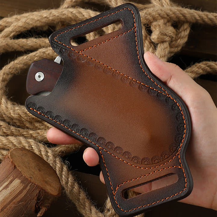 Borsa da cintura in pelle con fodero per coltello pieghevole portautensili marrone
