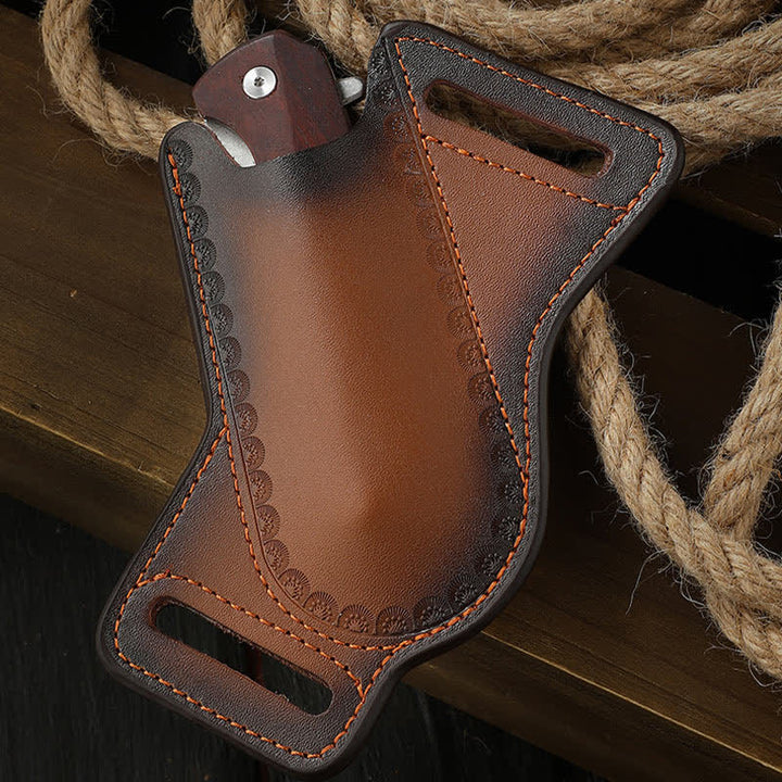 Borsa da cintura in pelle con fodero per coltello pieghevole portautensili marrone