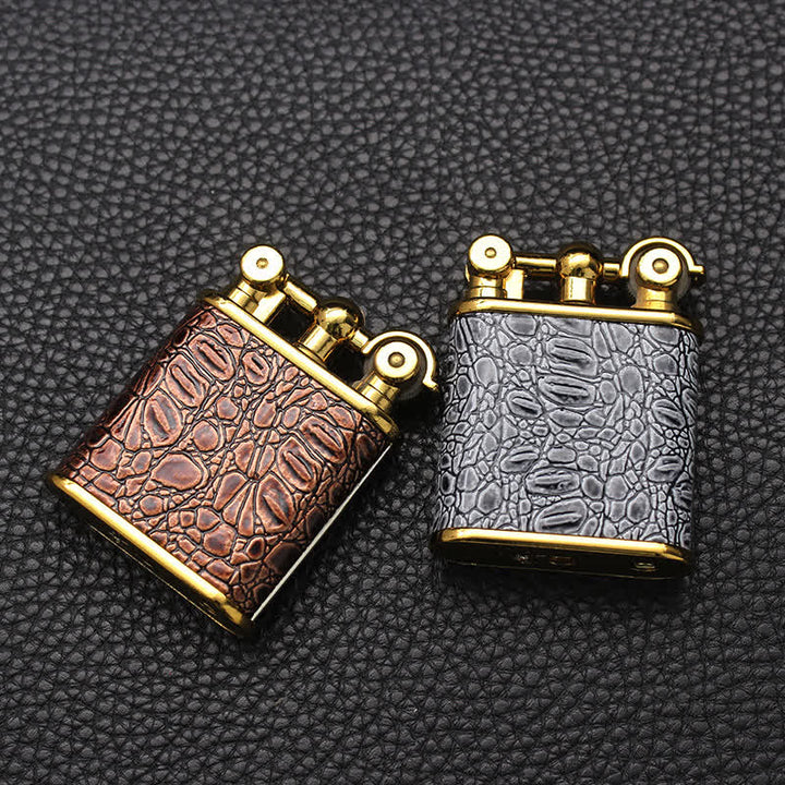 Accendino a butano ricaricabile in similpelle con fiamma libera regolabile