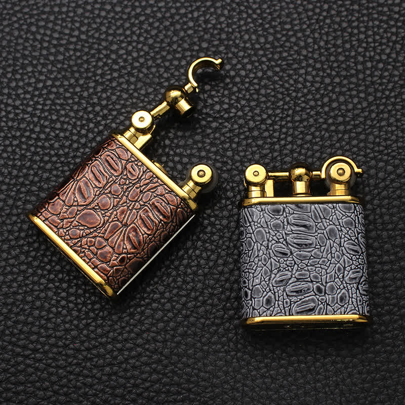 Accendino a butano ricaricabile in similpelle con fiamma libera regolabile