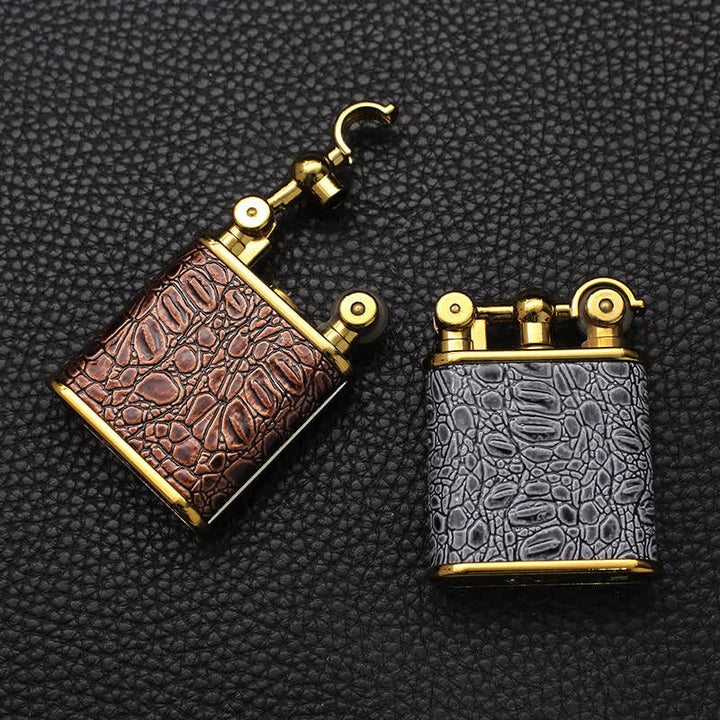 Accendino a butano ricaricabile in similpelle con fiamma libera regolabile