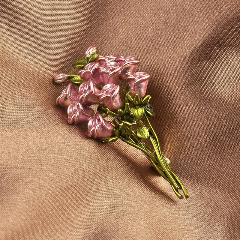 Spilla da donna con bouquet di rose rosa e verdi