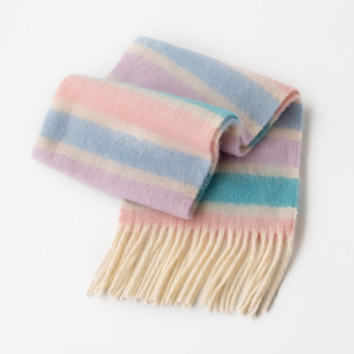 Sciarpa unisex in mohair con nappe a contrasto di colore arcobaleno
