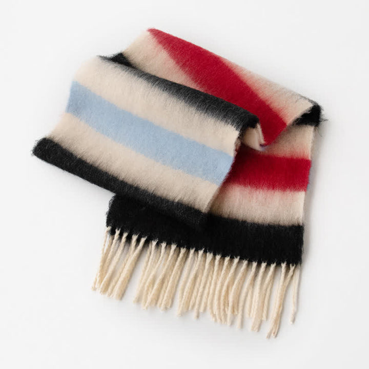 Sciarpa unisex in mohair con nappe a contrasto di colore arcobaleno