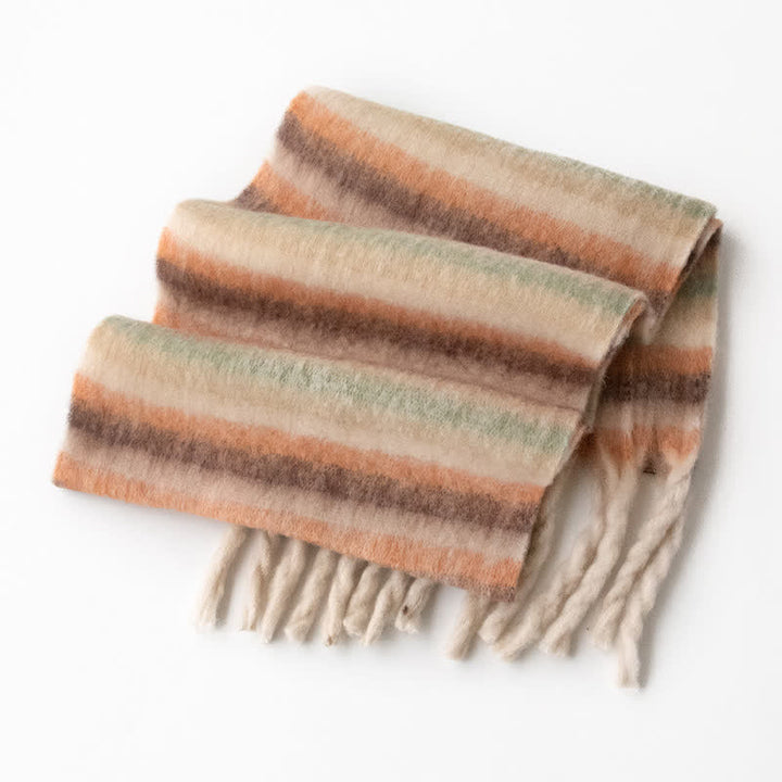 Sciarpa unisex in mohair con nappe a contrasto di colore arcobaleno