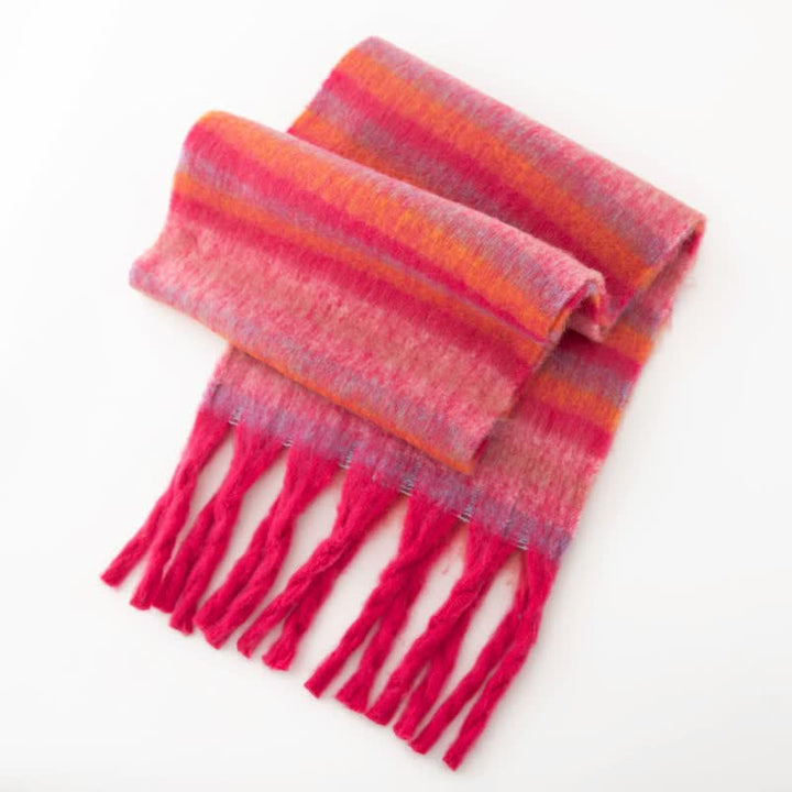 Sciarpa unisex in mohair con nappe a contrasto di colore arcobaleno