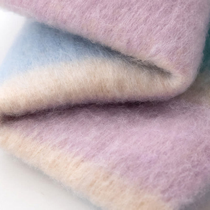 Sciarpa unisex in mohair con nappe a contrasto di colore arcobaleno