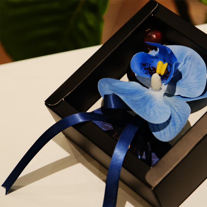 Set di 3 fazzoletti con spilla e papillon a coda di pesce con motivo Phalaenopsis blu da uomo