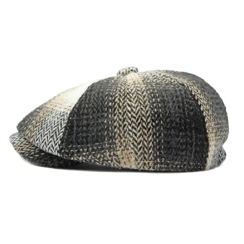 Cappello da giornalaio a righe a spina di pesce in stile britannico