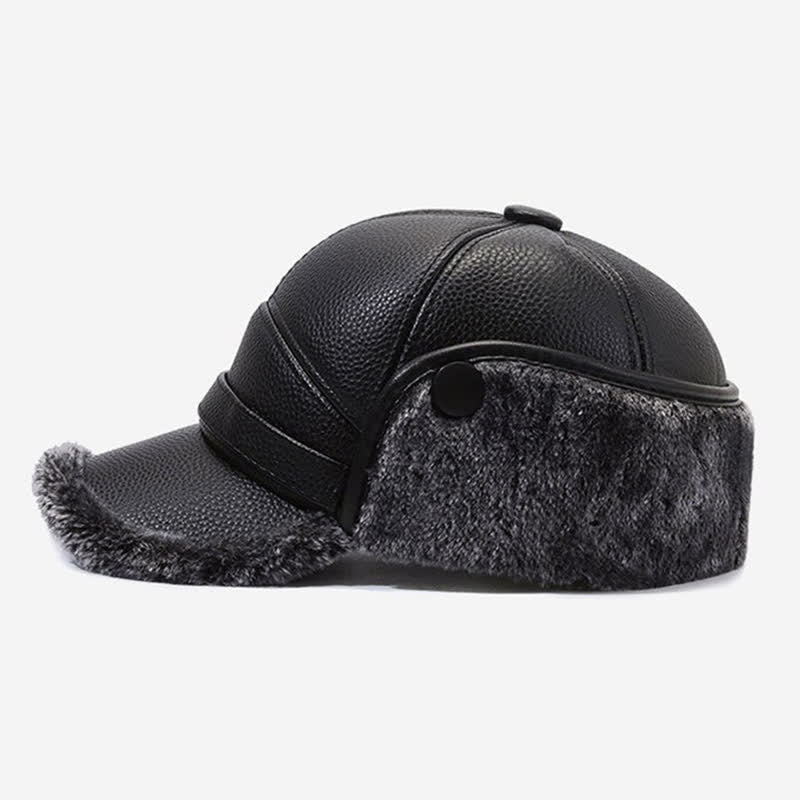 Cappello da baseball con paraorecchie in pile di pelle PU