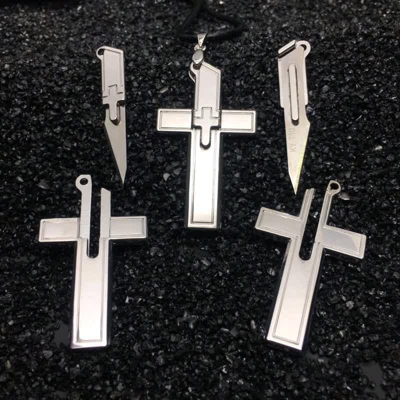 Collana con ciondolo multifunzione a forma di mini croce coltello e nascosto