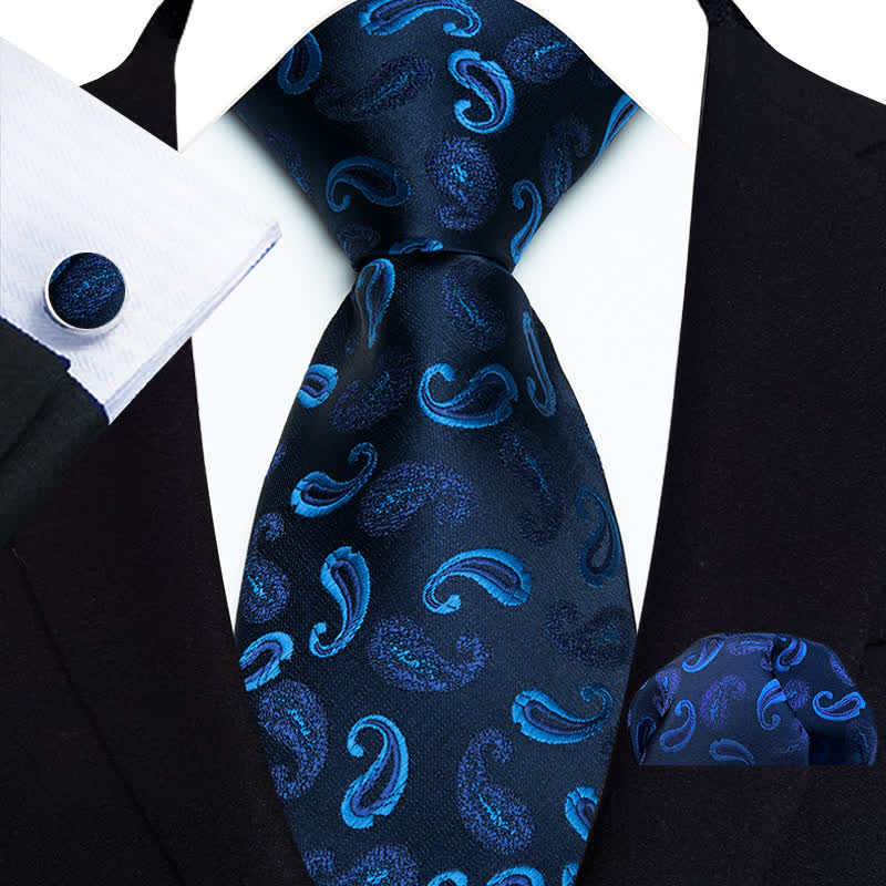 Set di 3 cravatte da uomo eleganti blu royal con motivo Paisley