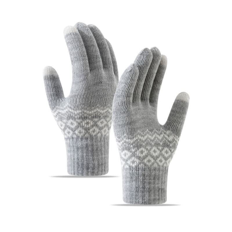 Guanti in maglia di velluto caldo e touch screen con stampa a onde